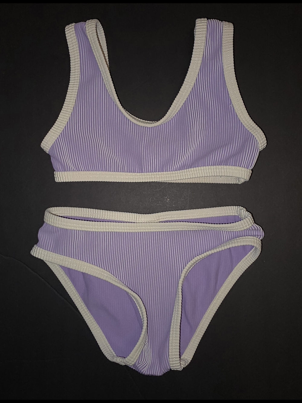 Zulu & Zephyr Lilac Ribbed Bikini with Cream Trim Size 3
